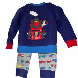 Baby mini Boden Navy & Grey Train Sweatshirt Set 12-18m appliqué dog